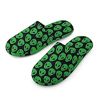 Aliens Faces UFO Men's Flannel House Slippers Comfy Soft Slip On Bedroom Shoes With Outdoor Indoor Anti-Skid Sole