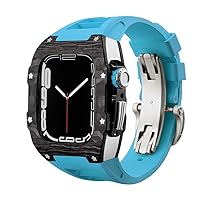 Luxury Carbon Fiber Alloy Case Strap Set for Apple Watch 7 6 5 4 se Rubber Band DIY Bezel Modification Kit for iWatch 44mm 45mm (Color : 10mm Gold Clasp, Size : 44mm for 6/5/4/SE)