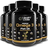 Omega 3 Fish Oil Lemon Flavor Premium by Health Dose, 120 Softgels 2 Month, 2000mg Triple Strength with EPA + DHA, Immune Support, Heart, Brain, Joints & Skin, Gluten-Free, Non-GMO. Pack of 5