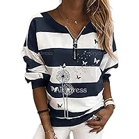 Akivide Women's Printed Sweatshirts Long Sleeves Half Zip Pullovers Fashion Fall Loose Tunic Shirt Tops
