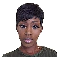 Andongnywell Short Cut Wig Straight Human Hair Lace Front Wigs for Black Women Plucked with Natural Hairline