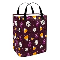 Cute Halloween Coffin Ghost Pattern Laundry Basket with Handles & Brackets 60L Hamper Collapsible Washing Bin for Bedroom Dorm Toy Clothing Storage