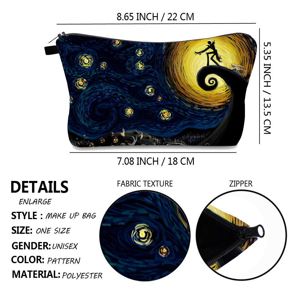 MRSP Cosmetic Bag Makeup bags for women,Small makeup pouch Travel bags for toiletries waterproof Dead The Nightmare Before Christmas (The Starry Night)