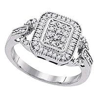 The Diamond Deal Sterling Silver Womens Round Diamond Rectangle Frame Cluster Ring 1/4 Cttw