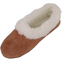 SNUGRUGS Womens Luxury Lambswool Suede Low-Top Slipper with Wool Cuff and Suede Sole