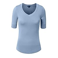 NE PEOPLE Women's 3/4 Elbow Half Length Sleeve V-Neck line T-Shirt (S-3XL)