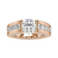 VVS Solitaire Tension Diamond Ring with 2.38 Ct Round & Princess Natural Diamond & 2.31 Ct Round Solitaire Moissanite Diamond Engagement Ring in 14k White/Yellow/Rose Gold For Women (IJ-SI, G-VS2)