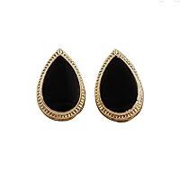 Gold Plated Stud Pairs Pear Shape Blue Agate Druzy Gemstone Brass Push Back Style Stud Earrings