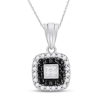 14K White Gold Black Diamond Princess Shaped Necklace Pendant 1/2 Ctw.