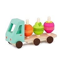 Stack & Roll Fruit Truck- Sort & Stack Toy – Wooden Truck & 9 Stackable Fruit Pieces – Orange, Pear, Strawberry Slices – Learning Toys for Toddlers, Kids – 18 Months +