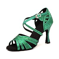 Women's Peep Toe Cross Strap Rhinestones Social Tango Ballroom Latin Modern Dance Shoes Wedding Party Sandals