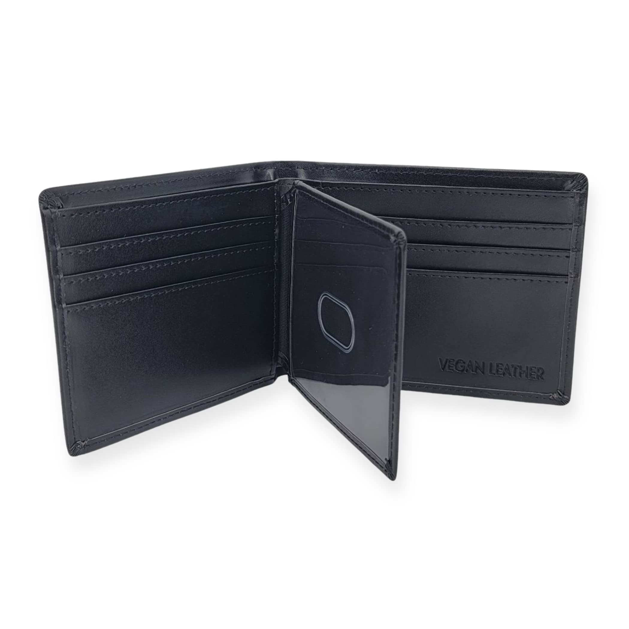 ag wallets Mens Vegan Leather Bifold Wallet, RFID Protection, Faux Leather Credit Card Holder (Center Flap Black)