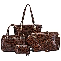Women's Handbag and Purse 6Pcs Set Tote Bags PU Leopard Pattern Shoulder Satchel (Yellow Leopard)