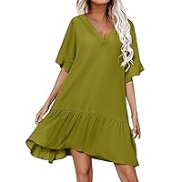 Casual Summer Dress for Women Side Slit Aline Dresses Party Spring Graceful Casual T-Shirt Tunic Short Dress