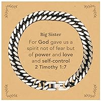 Christian Gifts For Big Sister Cuban Link Chain Bracelet, Big Sister For God gave us a spirit not of fear. 2 Timothy 1:7, Bible Verse Inspirational Birthday for Big Sister