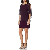 S.L. Fashions Women's Chiffon Capelet Dress with Beading (Missy and Petite)