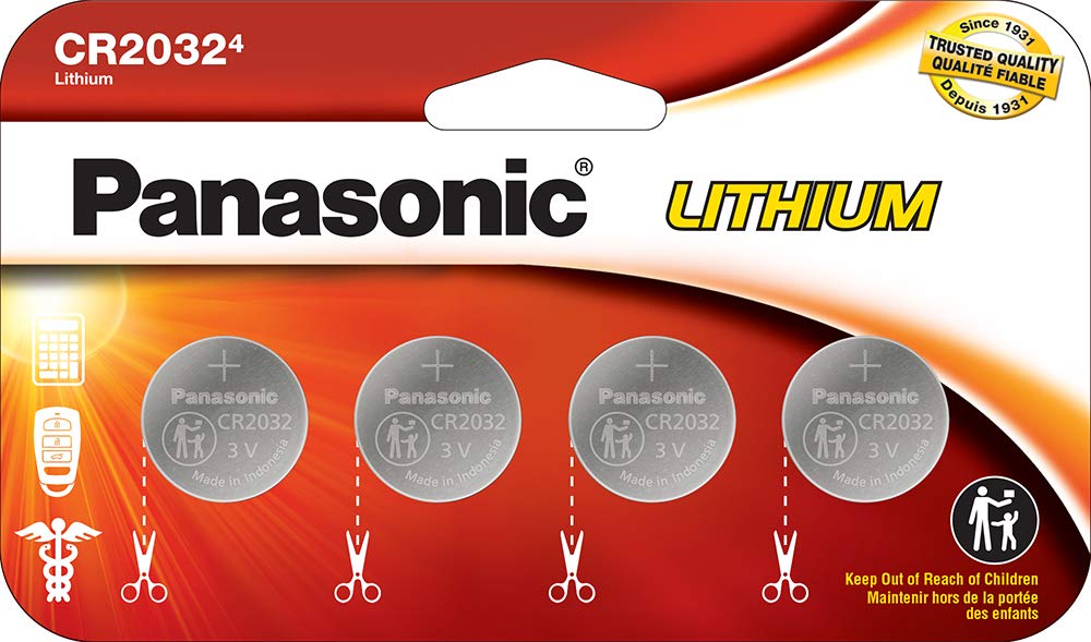 Panasonic CR2032 3.0 Volt Long Lasting Lithium Coin Cell Batteries in Child Resistant, Standards Based Packaging, 4 Pack
