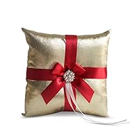 Gold & RED Wedding Ring Bearer Pillow and Flower Girl Basket Set – Satin & Ribbons – Pairs Well with Most Dresses & Themes – Splendour Every Wedding Deserves