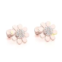 14K Gold Over Sterling Silver Round Simulated Diamond Ear Studs Cz Mini Flower Cluster Stud Earrings with Push Back