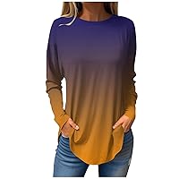 Shirts For Women Casual Color Block Tops Fall Long Sleeve Sweatshirts Classic Round Neck Tunic Fashion Clothes
