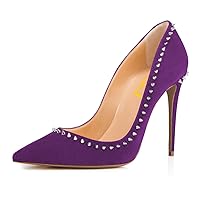 FSJ Women Faux Suede Stiletto High Heels Pumps Pointy Toe Rivets Studded Formal Shoes Size 4-15 US