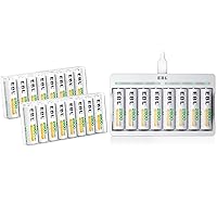 EBL Rechargeable AA Batteries 2800mAh 24 Pack and 8-Bay AA AAA Individual Rechargeable Battery Charger