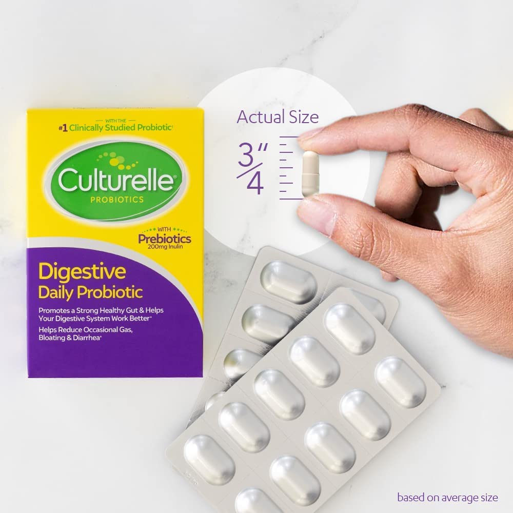Culturelle Daily Probiotic Capsules For Men & Women, Most Clinically Studied Probiotic Strain, Digestive & Gut Health, Supports Occasional Constipation, Diarrhea, Gas & Bloating, 1 Month Supply, 30 CT