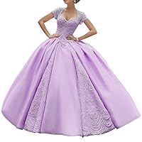 Women's Sweetheart Beaded Quinceanera Ball Gown Lace Appliques Princess Prom Party Gowns