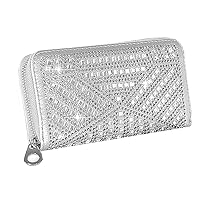 Womens Clutch Purses Accordion Wallet for Women Leather PU Credit Card Slots Case (7215-Silver)