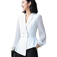Ruffled Casual Office Women's Blazer Casual Oversize Coat Full Sleeve Suit Coat Women's Work Jacket (White, 4XL)