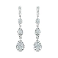 DGOLD Sterling Silver Round Diamond with Pear Shaped Color Stone Fashion Earrings