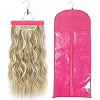 31.5 Inch Hair Extension Holder, Extra Long Wig Storage Bag with Hair Extension Hanger, Wig Storage for Multiple Wigs, Portable Wig Bags Storage Style Hair Travel Hair Extensions Bag (1Pcs Pink)
