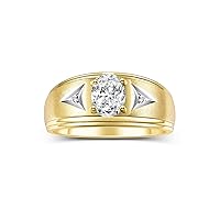 Rylos Men's Rings Classic Design 8X6MM Oval Gemstone & Sparkling Diamond Ring - Color Stone Birthstone Rings for Men, Yellow Gold Plated Silver Rings in Sizes 8-13.