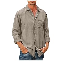 Linen Mens Shirt,Plus Size Long Sleeve Baggy Solid Shirt Summer Lightweight Casual Fashion T-Shirt Blouse Top