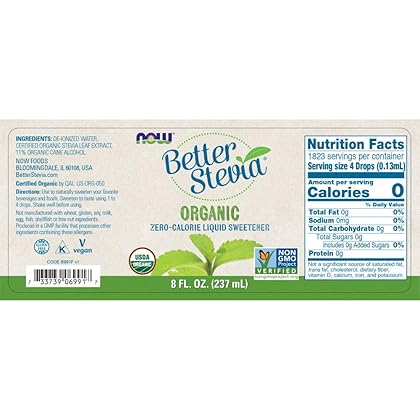 NOW Foods BetterStevia Organic Zero-Calorie Liquid Sweetener, Keto Friendly, Suitable for Diabetics, No Erythritol, 8-Ounce