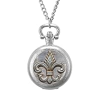 Tin Fleur-de-lis Detail Vintage Pocket Watches with Chain for Men Fathers Day Xmas Present Daily Use