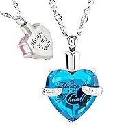 misyou Heart Cremation Urn Necklace for Ashes Urn Jewelry Memorial Pendant Elegant Laser Engraved Colored Glass (December)