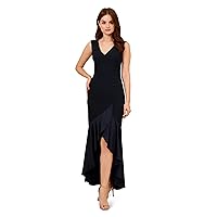 Adrianna Papell Women's Satin Crepe Button Hi Lo Gown