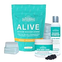 Total Morning Trio - Alive Shower Bomb 10 Pack + All Natural Recovery Body Wash + Detox Exfoliating Body Scrub | Small-batched in USA | Made in The USA | Intense Aromatherapy Steamers | Premium