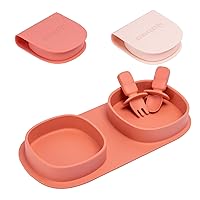 Foldable Baby Plates with Forks and Spoons,2 Pack,Watermelon and Blush