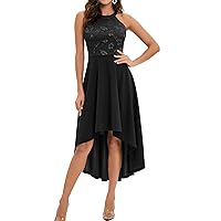 Bbonlinedress Women High Low Halter Cocktail Party Bridesmaid Dress A-line Formal Wedding Prom Lace Dress
