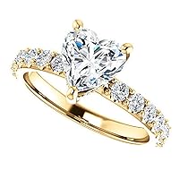 14K Solid Yellow Gold Handmade Engagement Ring, 1.00 CT Heart Cut Moissanite Solitaire Ring Diamond Wedding Ring for Her/Women, Anniversary Precious Gift, VVS1 Colorless