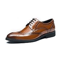 Men's Comfort Brogues Genuine Leather Pionted Toe Lace-up for Men Oxford Classic Dress Formal Shoes Business
