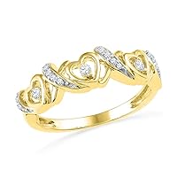 The Diamond Deal 10kt Yellow Gold Womens Round Diamond Heart Band Ring 1/8 Cttw