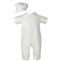 White Silk Christening Baptism Coverall with Hat