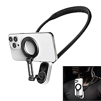 Magnetic Neck Phone Holder, Phone Neck Mount, POV/Vlog Recording Necklace Lanyard Selfie Hand Free Neck Phone Mount Stand for iPhone 15 14 13 12 Pro Max Plus Mini, GoPro and All Phones (Black)