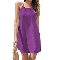 Mini Sundresses for Women, Womens Casual Summer Dresses 2024 Sleeveless Solid Color Slim Fit Dress, S, XXL