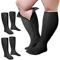 2 Pairs Plus Size Calf Compression Socks with Zipper for Overweight Women Men 15-20 MmHg Zipper Compression Stocks