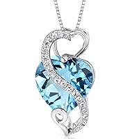 PEORA 14 Karat White Gold Heart Shape 3 Carats Swiss Blue Topaz Pendant with Genuine Diamonds