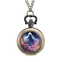 Ghost Halloween in Fire Vintage Alloy Pocket Watch with Chain Arabic Numerals Scale Gifts for Men Women